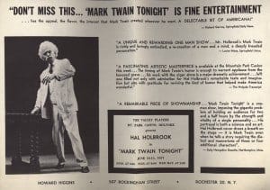 Mark Twain Tonight, 1957. University of Iowa Libraries, Redpath Chautauqua Collection.