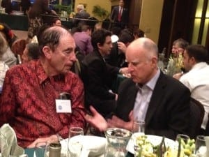 UC Press author Albie Sachs (L) with California Governor Jerry Brown (R)