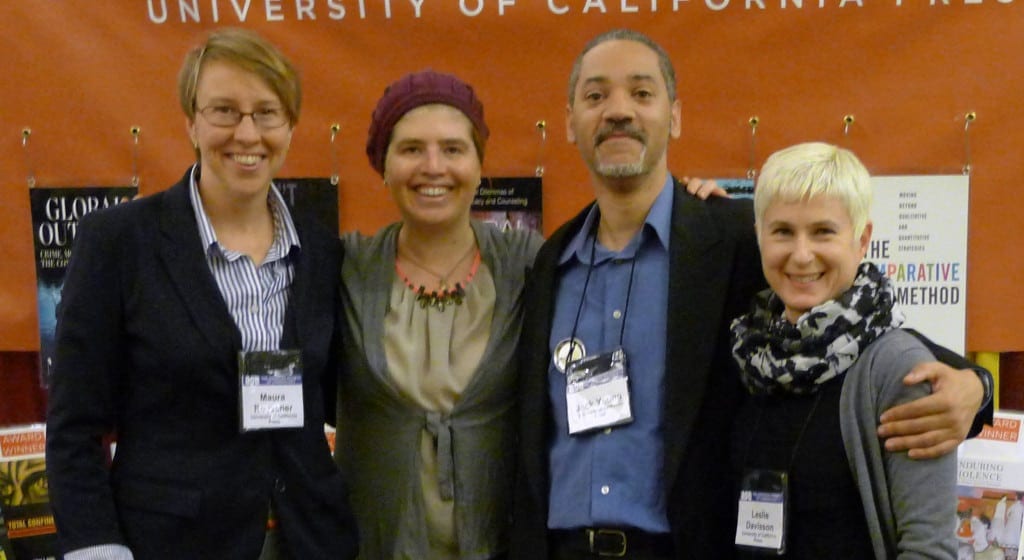 From left to right: Maura Roessner, senior editor; Hadar Aviram, author of Cheap on Crime; Jack Young, editorial assistant; Leslie Davisson, marketing manager