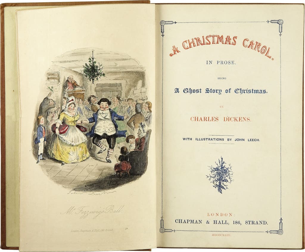 Frontispiece and title page of the first edition of A Christmas Carol, 1843.