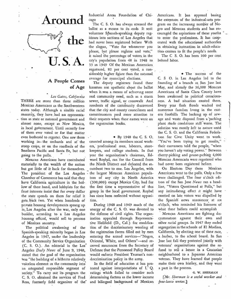 The first national magazine coverage of Ross and the CSO, published in the Nation, 1953. Copyright Nation Company, L.P.